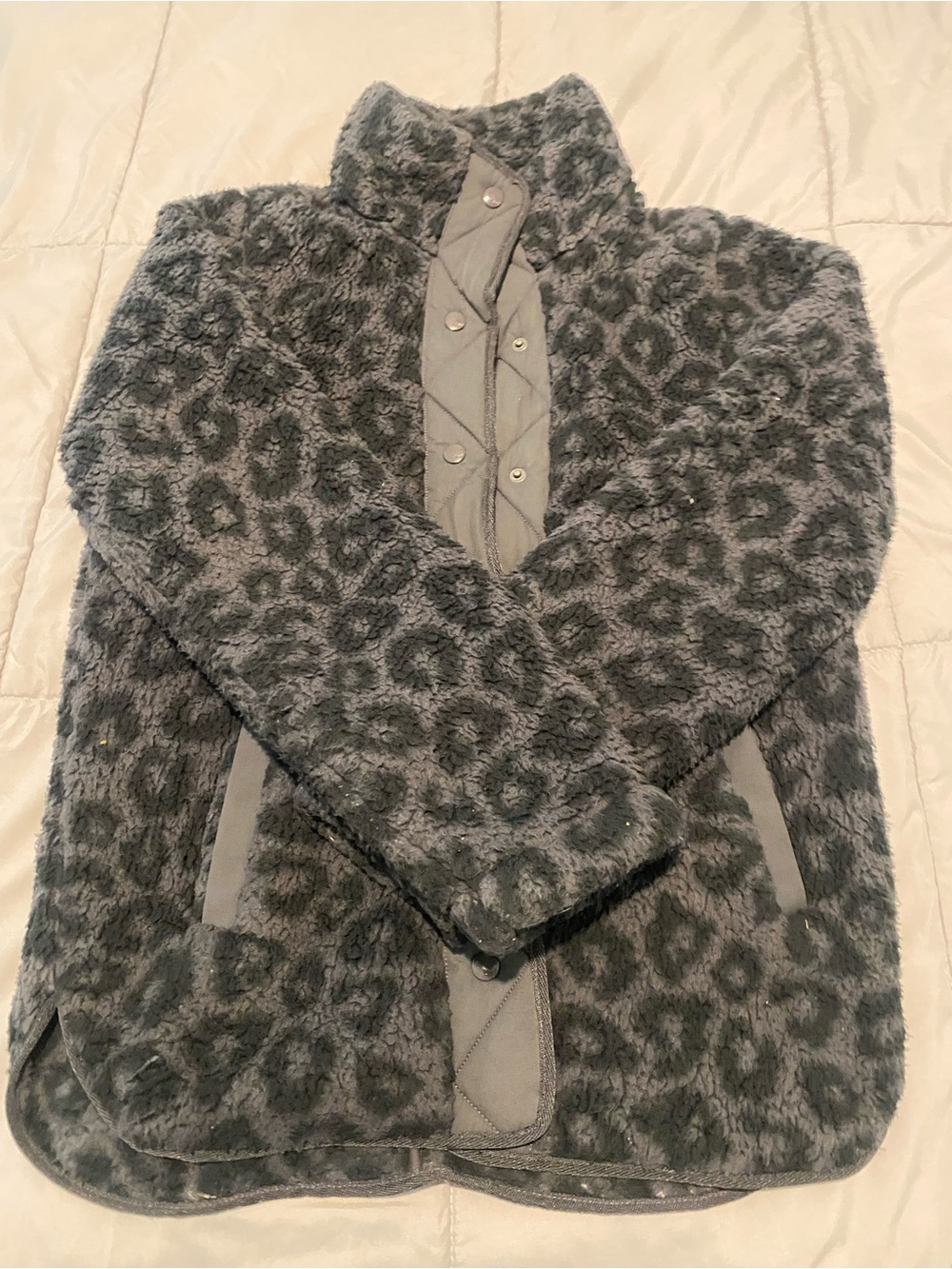 Abercrombie & Fitch Charcoal Leopard Plush Sherpa Jacket